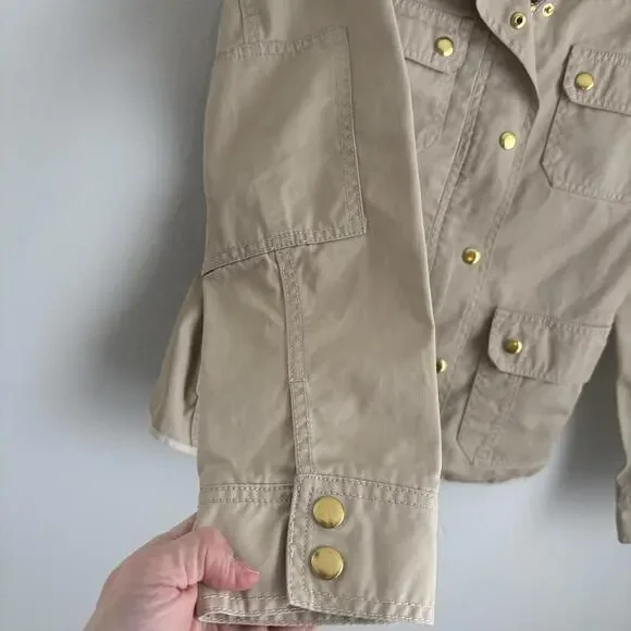 J.Crew | Women’s Beige Tan Khaki Medium Weight Jacket Zip Snap Pockets Size S - Picture 3 of 8